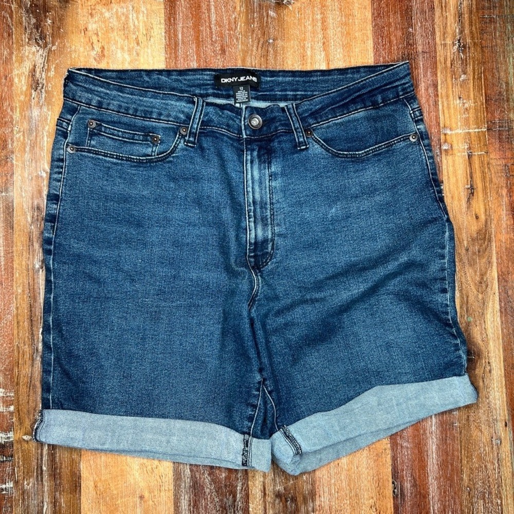 DKNY Jean Shorts - Mid-thigh - Size 12 - Dark Blue - Cuffed